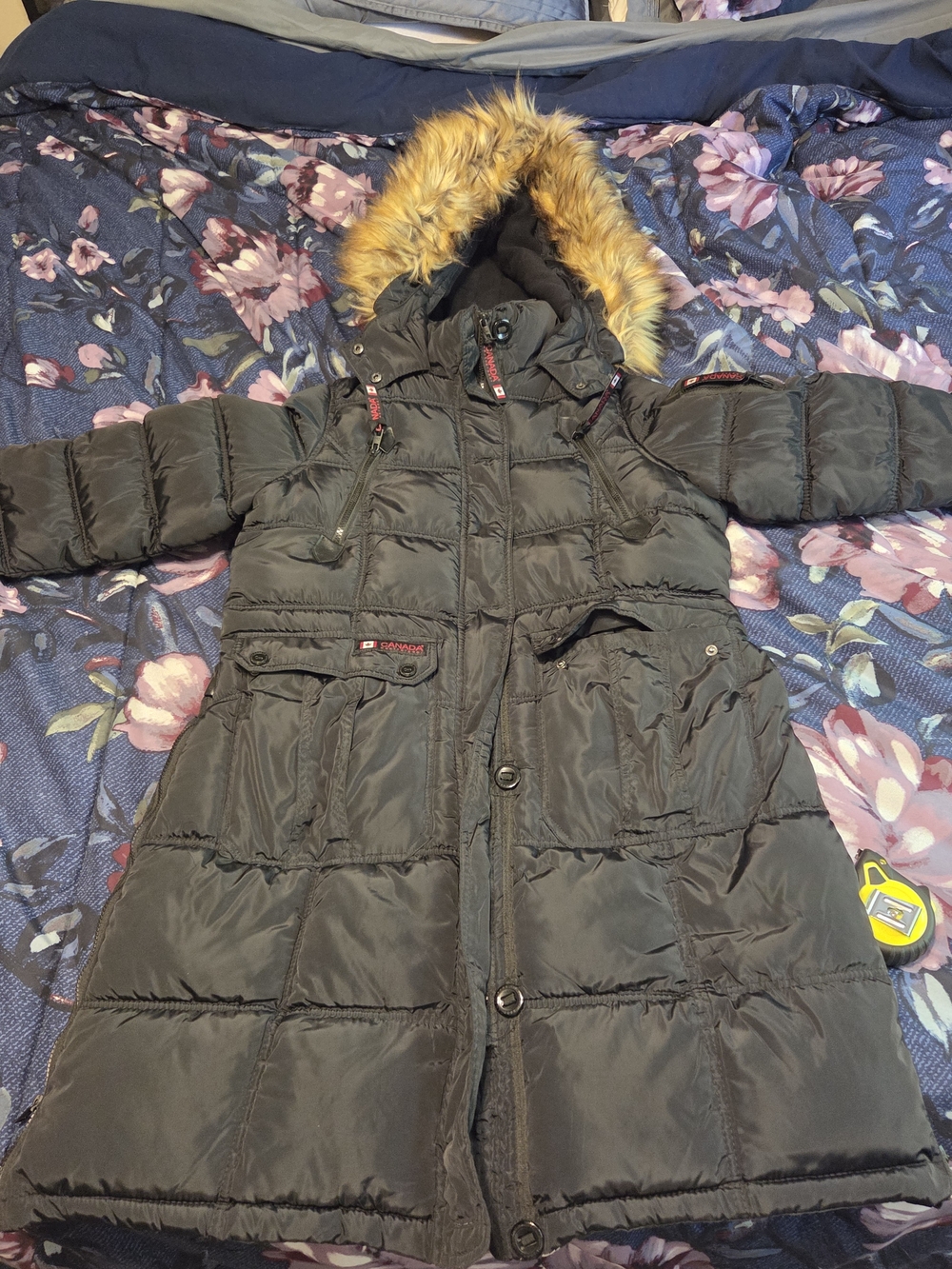 Woman's Black Puffer Coat with Faux Fur Hood